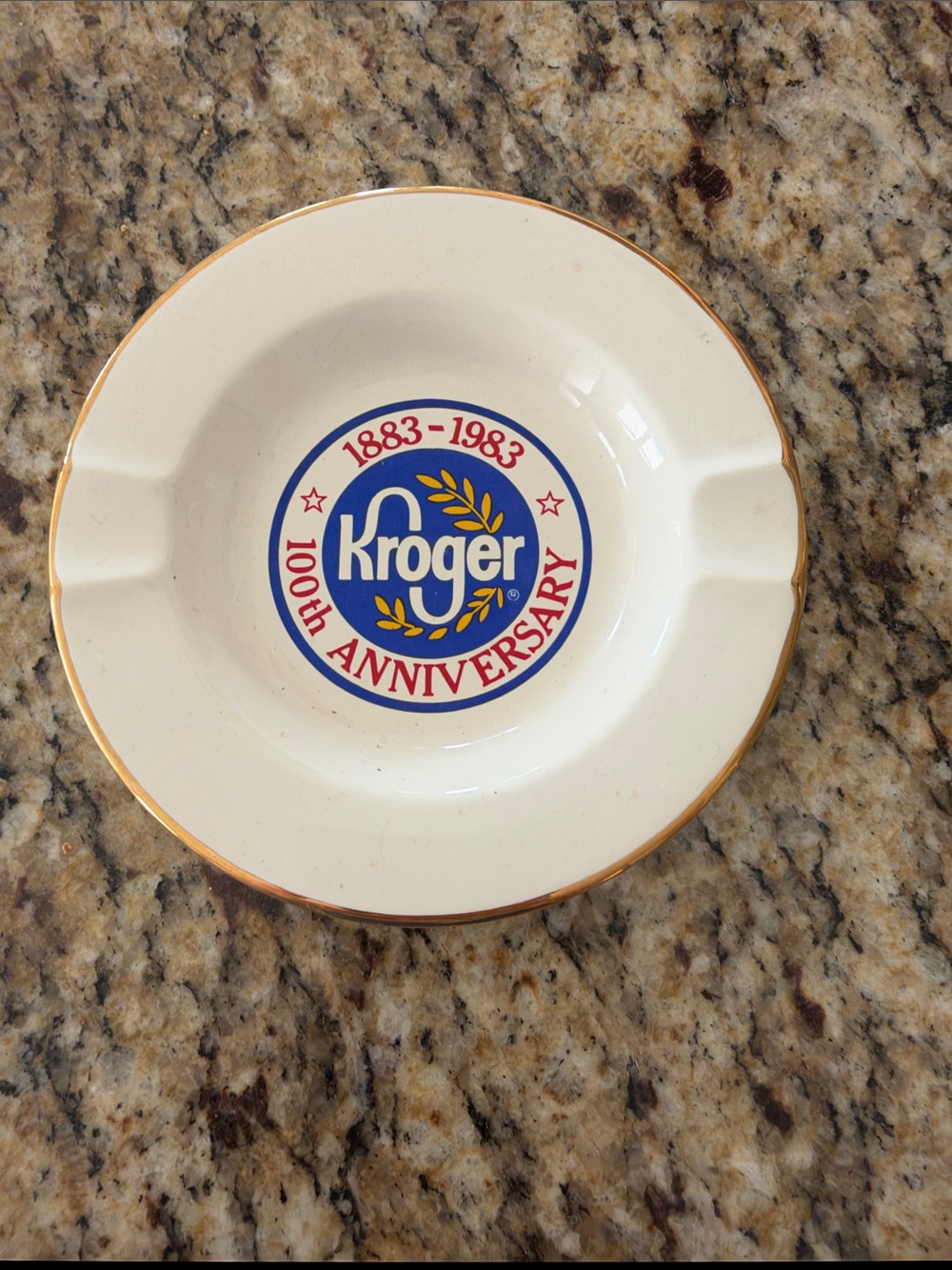 100th Anniversary White and Blue Commemorative Kroger Ashtray